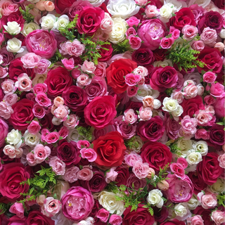 Pink, Red and White Wild Rose Greenery Premium Flower Wall - 205