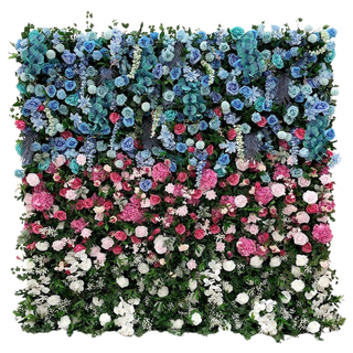 Blue, Pink & White Premium Greenery Flower Wall - 104