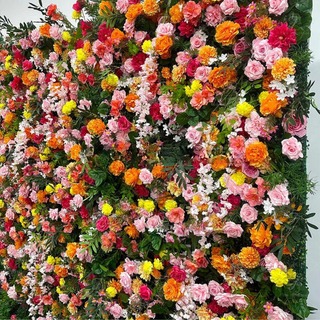 Dripping Orange, Yellow and Pink Premium Greenery Flower Wall - 207