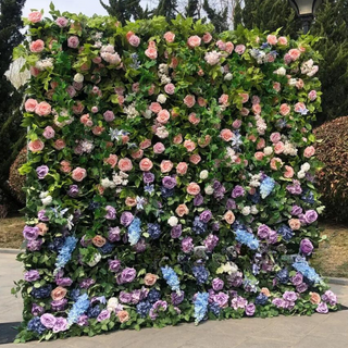 Pink & Purple Rose Premium Greenery Flower Wall - 103