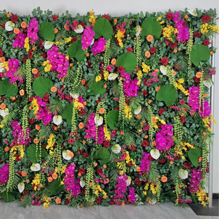 Dripping Fuchsia & Yellow Premium Greenery Flower Wall - 142