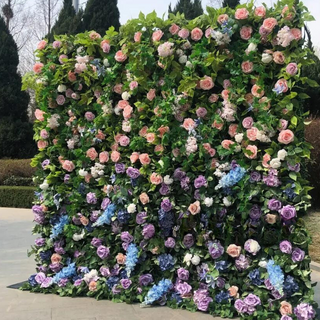 Pink & Purple Rose Premium Greenery Flower Wall - 103