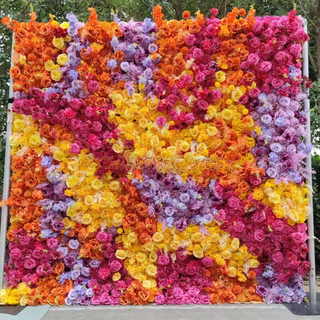 Orange, Purple, Pink and Yellow Premium Flower Wall - 032