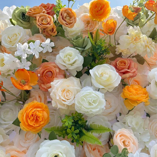 Orange, Green and White Ivory Rose Premium Flower Wall - 194