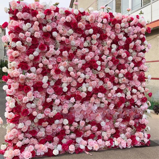 Light Pink, Red & White Wild Rose Premium Flower Wall - 176