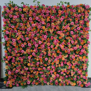 Orange and Hot Pink Deluxe Wild Rose Premium Flower Wall - 181