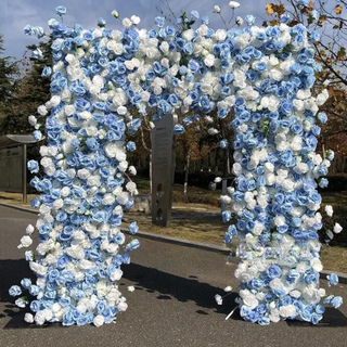 White & Blue Wild Rose Premium Floral Square Arch - 5004