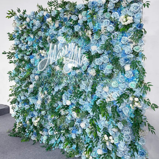 Multi Blue Wild Rose Greenery Premium Flower Wall - 515