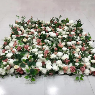 White + Pink Wild Rose Premium Greenery Flower Wall - 175