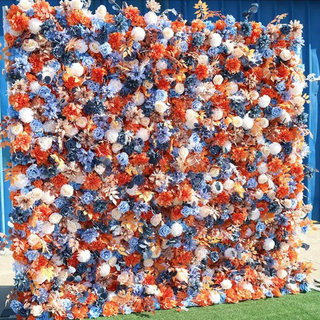 Orange, White & Blue Rose Premium Flower Wall - 155