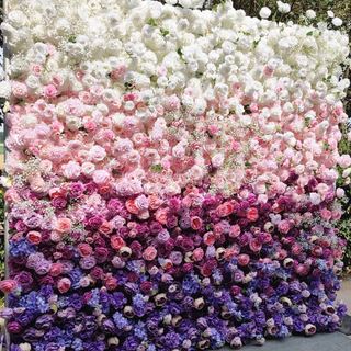 Purple, Pink & White Premium Rose Flower Wall - 111