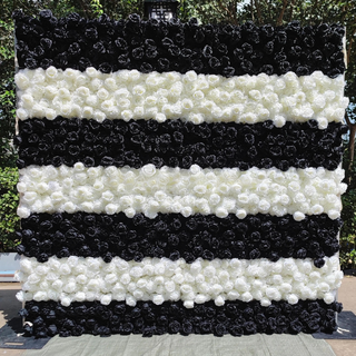 Black and White Stripe Wild Rose Premium Flower Wall - 215