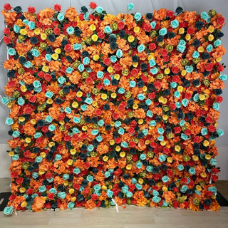 Blue, Orange and Yellow Wild Rose Premium Flower Wall - 014