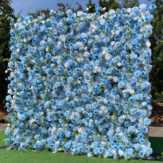 All Blue Touch of White WIld Rose Premium Flower Wall - 034