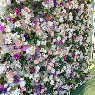 Purple, Pink and White Wild Rose Greenery Premium Flower Wall - 202