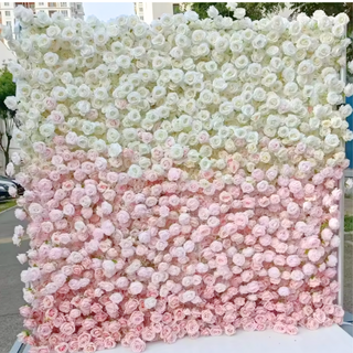 Light Pink and White Cream Wild Rose Premium Flower Wall - 016