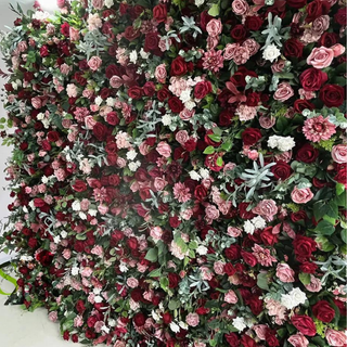 Deep Red, Pink and Greenery Premium Rose Flower Wall - 214