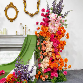 Orange, Pink, Cream Greenery Premium Floral Flower Arch - 4534