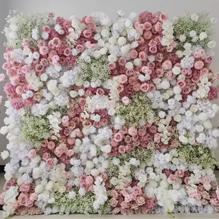 Pink & White Babys Breath Premium Flower Wall - 059