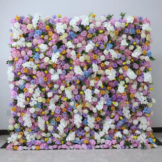 Dripping White, Orange, Yellow and Purple Premium Flower Wall - 221