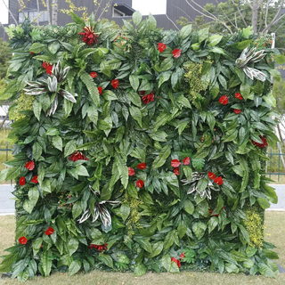 Dark Red Tropical Greenery Premium Wall - 523