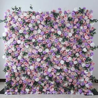 Purple, Pink and White Wild Rose Greenery Premium Flower Wall - 219