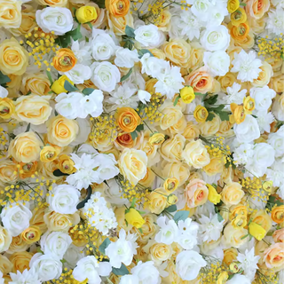 White & Yellow Wild Rose Premium Flower Wall - 018