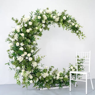 White Wild Rose Greenery Premium Floral Moon Arch - 4701