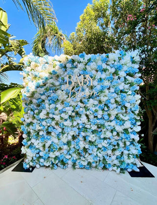 All Blue Touch of White WIld Rose Premium Flower Wall - 034