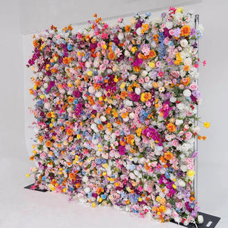 Blue, Orange & Cream Premium Flower Wall - 120