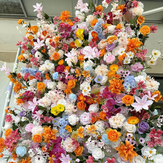 Blue, Orange & Cream Premium Flower Wall - 120