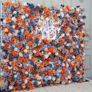 Orange, White & Blue Rose Premium Flower Wall - 155