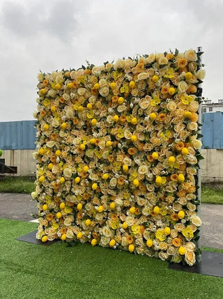 Yellow Lemon Burnt Orange Premium Rose Flower Wall - 012