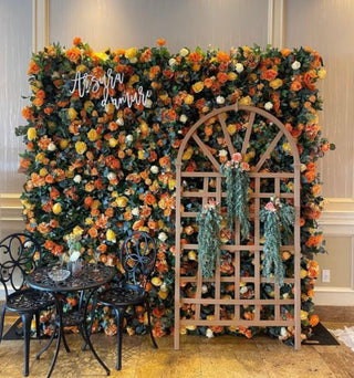 Orange & Yellow Premium Greenery Flower Wall - 160