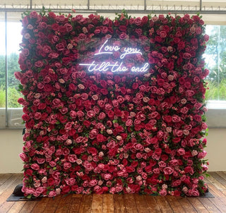 Two Shades of Pink With Greenery Premium Flower Wall - 122