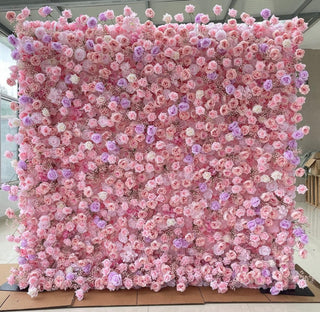 Baby's Breath Pink + Purple Rose Flower Wall - 068