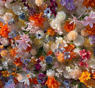 Blue, Orange & Cream Premium Flower Wall - 120