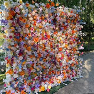 Blue, Orange & Cream Premium Flower Wall - 120