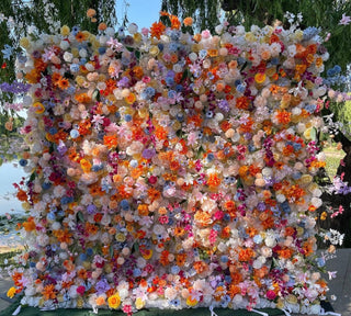 Blue, Orange & Cream Premium Flower Wall - 120