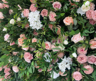 Pink, White and Greenery Rose Premium Flower Wall - 125