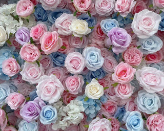 Pink, Blue, White & Purple Rose Premium Flower Wall - 127