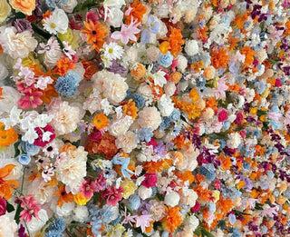 Blue, Orange & Cream Premium Flower Wall - 120