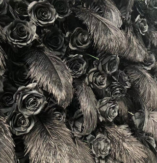 Black Wild Rose Feather Wall - 026