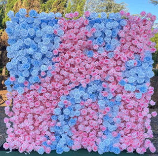 Pink & Blue Premium Rose Flower Wall - 107