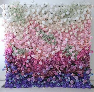 Purple, Pink & White Premium Rose Flower Wall - 111