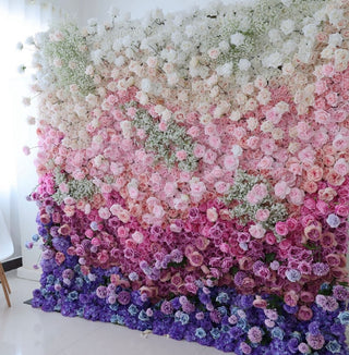 Purple, Pink & White Premium Rose Flower Wall - 111