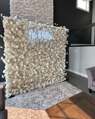 All White Premium Wild Rose Flower Wall - 020