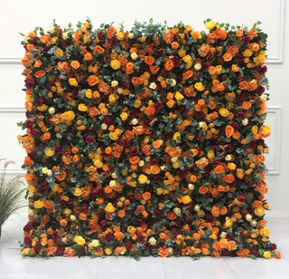 Orange & Yellow Premium Greenery Flower Wall - 160