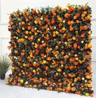 Orange & Yellow Premium Greenery Flower Wall - 160