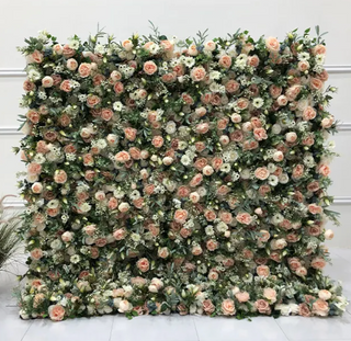 Peach & Cream Greenery Rose Premium Flower Wall - 170